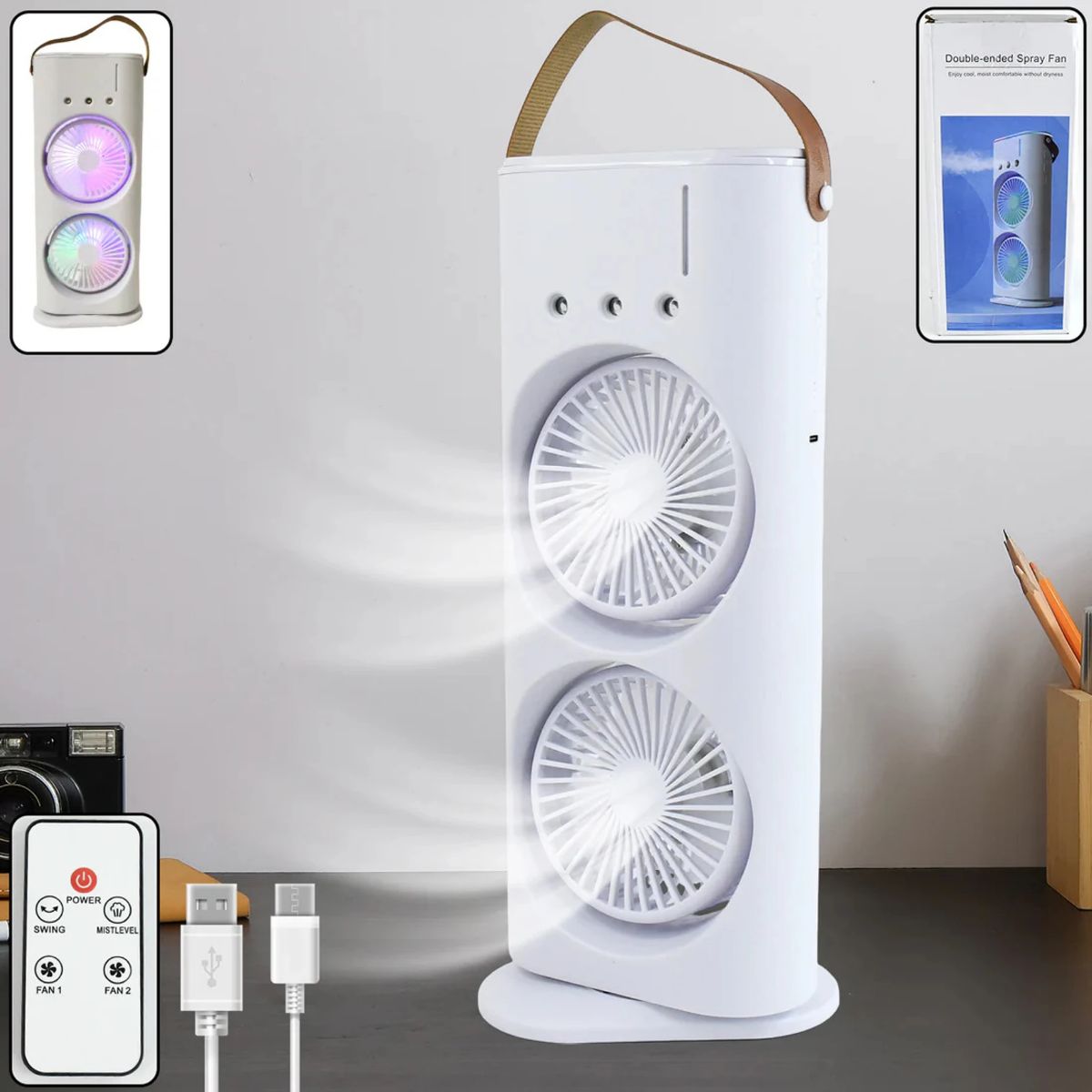 USB Rechargeable fan desktop double-head powerful